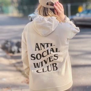 Antisocial wives club womens graphic hoodie pullover beige neutral
